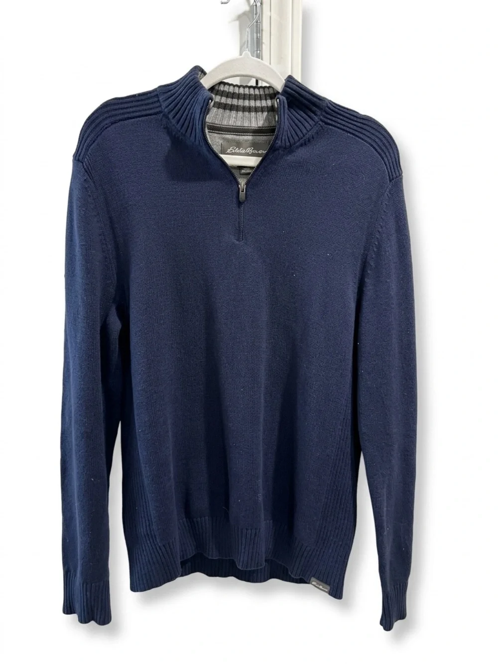 Eddie Bauer Men's Blue Cotton Quarter Zip Sweater Medium Office Business Casual